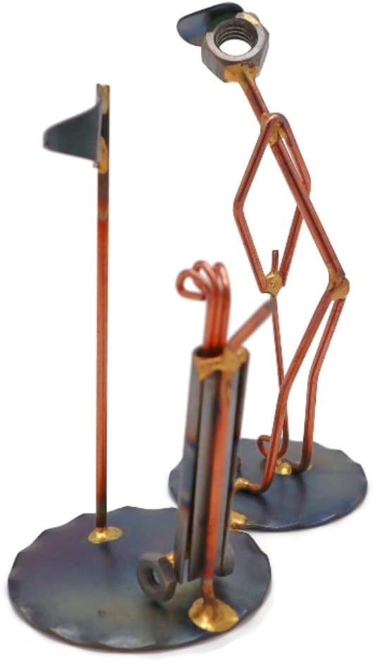 Golf Putt with Clubs Collectible Handmade Metal Art Figurine, Desk Accessories, Trophy, Boss Gift, Office Décor, Business Professional, Golfing