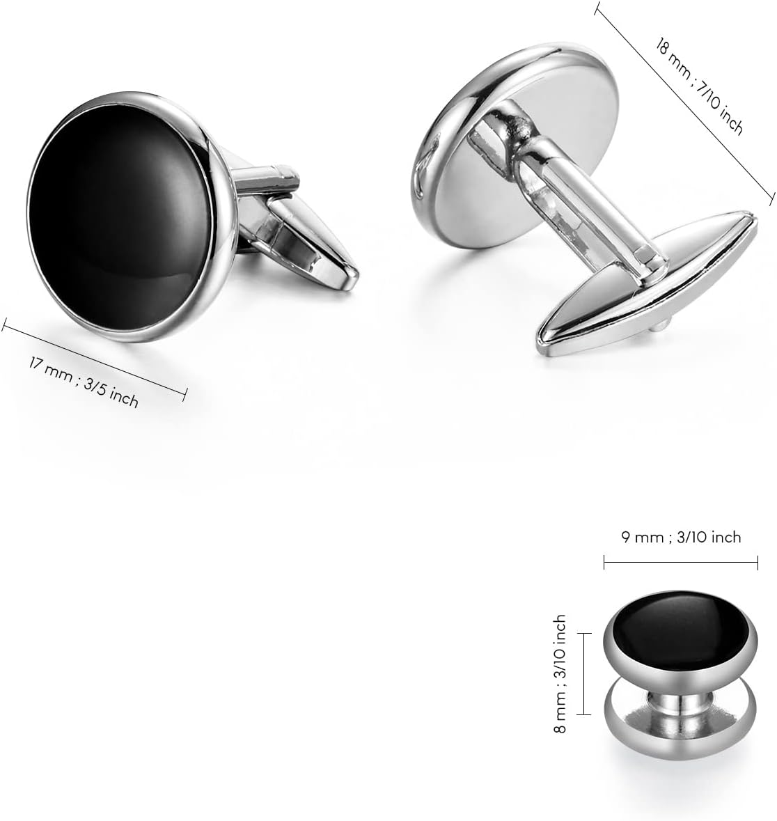 UJOY Cufflinks and Studs Set Blanks Round 4 Colors Shirt Tuxedo Buttons Packed in Cufflink Box for Men