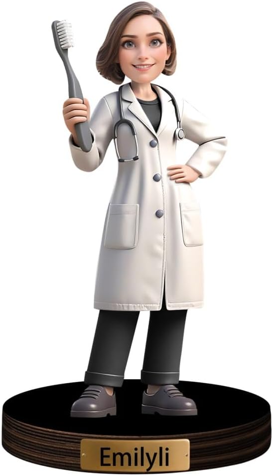 Personalized Doctor Cartoon Figurine Desk Ornament Custom Women Dentist Portrait Desktop Sign Nurse Sculpture Plaque Funny Face Photo Office Decor Gift for Women Doctor Xmas Birthday,01