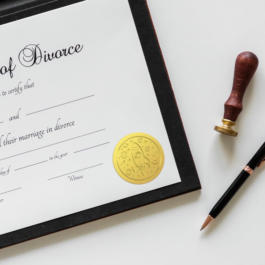 Peacoblue Gold Foil Stickers Seals Embossed 2 Inch 100Pcs Rocket, Self Adhesive Gold Around Embossing Sticker for Certificate Paper Envelope Seal Gift Card Present Decoration