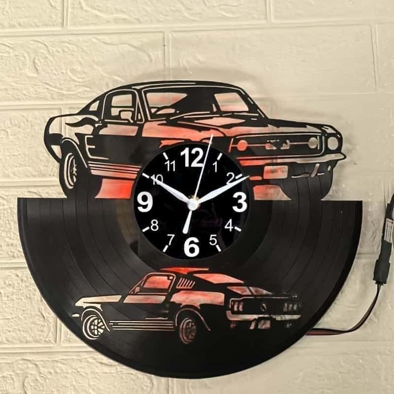 Classic Muscle Car Vinyl Record Wall Clock, Surprise Creative Wall Decorations, 12 in Diameter, Black