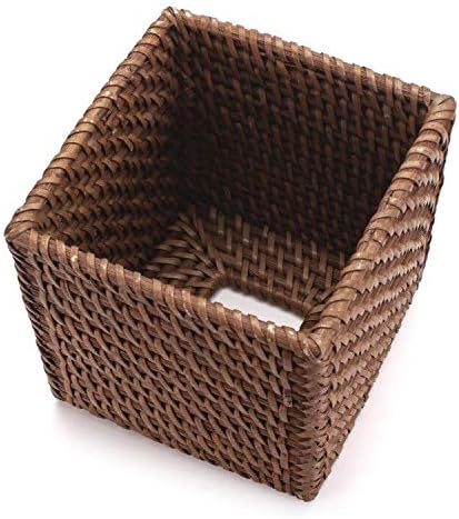 Rattan Tissue Box Cover Natural Woven Facial Napkin Holder Square (Honey Brown, 5.5x5.5x5.9 Inch)