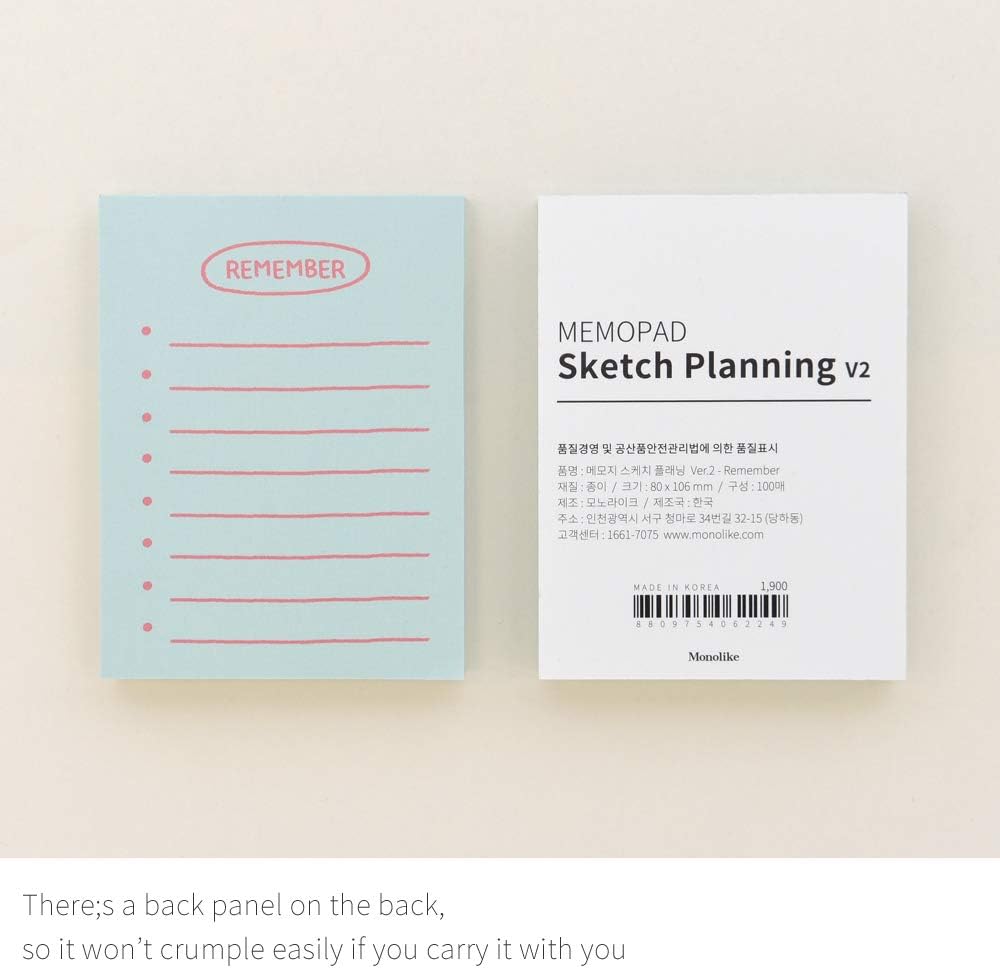 Monolike Memopad Sketch Planning Ver.2 design SET - 4 Packs, 4 Different Designs, 100 Sheets Per Pad, Total 400 Sheets, Note pads, Writing pads