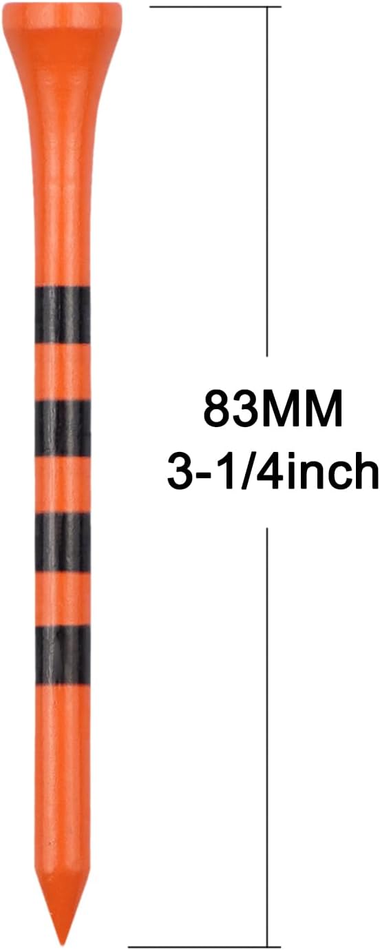 Wooden Golf Tees 3-1/4", 2-3/4", 2-1/8", 1-1/2" Available, 100 Count (Natural Color, White, Black, Blue, Red, Green, Yellow, Pink, Orange)