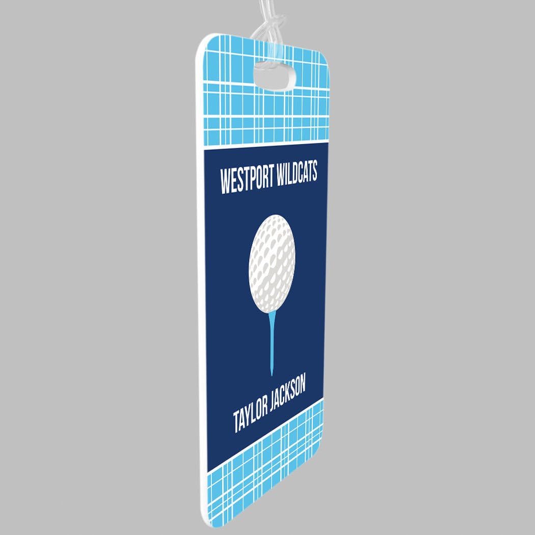 ChalkTalkSPORTS Golf Luggage & Bag Tag | Personalized Team with Golf Ball | Standard Lines on Back | Small | Carolina/Navy