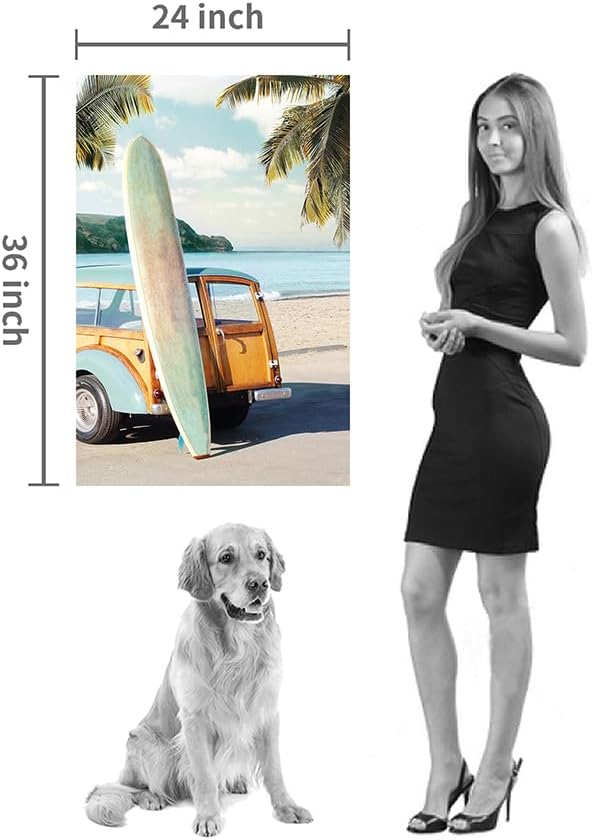 coastal wall art surfboard pictures: beach car wall decor seaside artwork surfing ocean print in beach canvas painting for bedroom 36" x 24"