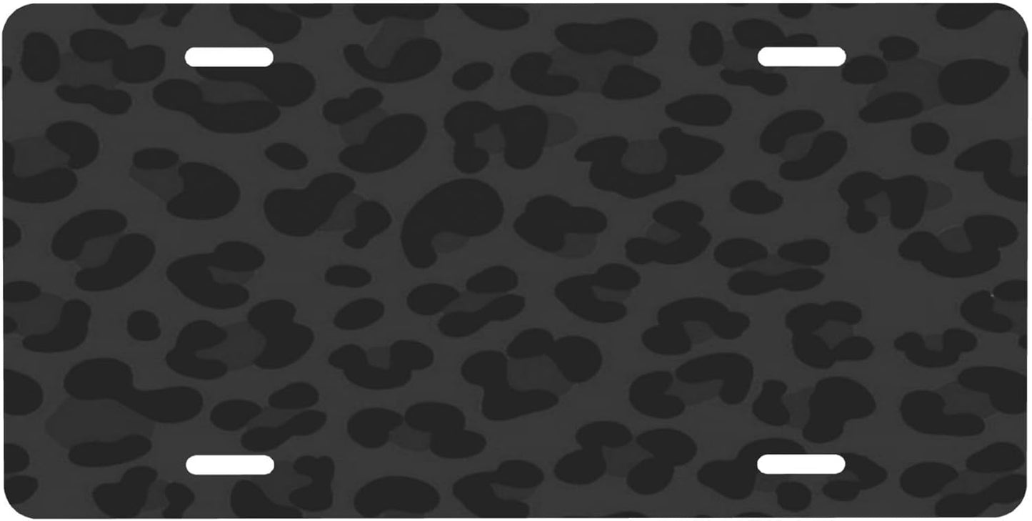 Leopard Cheetah Black License Plate Funny Aluminum Front License Plates Decorative Waterproof Rust-Free Metal Car Plate Covers for Women Men Car Tag Accessories fit Truck SUV Rv 12 X 6 in