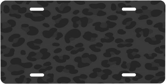 Leopard Cheetah Black License Plate Funny Aluminum Front License Plates Decorative Waterproof Rust-Free Metal Car Plate Covers for Women Men Car Tag Accessories fit Truck SUV Rv 12 X 6 in