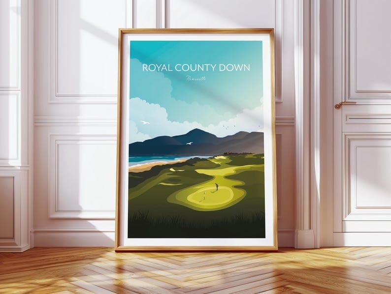 Nationcog Royal County Down Golf Print - Newcastle, Northern Ireland, Royal County Down Poster, Vintage Golf Travel Poster, Scenic Golf Course Art, Golf Course Wall Art (Unframed) (11x14)