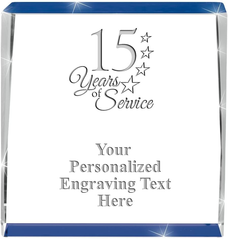 Crown Awards Customizable Crystal Trophy, 4" Engraved Blue Spotlight Crystal Award