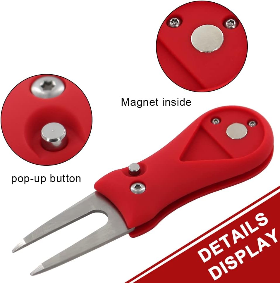 Myartte Golf Divot Repair Tool Switchblade Divot Tools with Golf Ball Marker Pop-up Buttom Zinc Alloy for Repairing The Golf Green