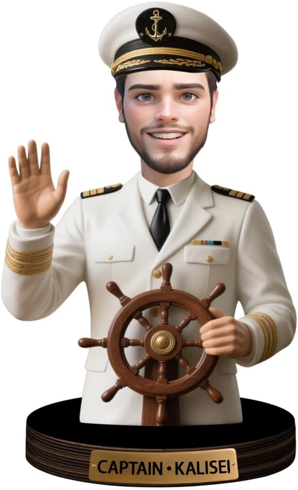 Personalized Captain Figurine Plaque Custom Nautical Desk Decor Sign with Name Photo 2D Cartoon Portrait Boat Ship Office Decor Sign Nautical Gift for Boat Lovers Christmas Birthday Anniversary