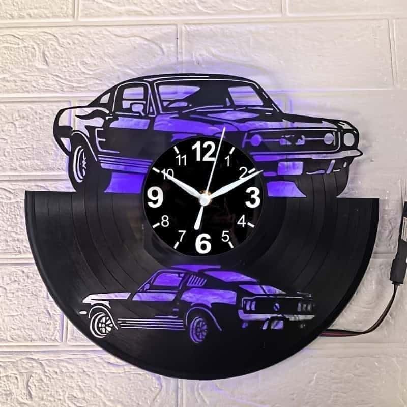 Classic Muscle Car Vinyl Record Wall Clock, Surprise Creative Wall Decorations, 12 in Diameter, Black