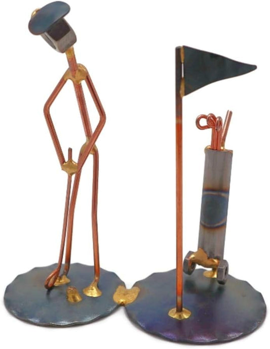 Golf Putt with Clubs Collectible Handmade Metal Art Figurine, Desk Accessories, Trophy, Boss Gift, Office Décor, Business Professional, Golfing