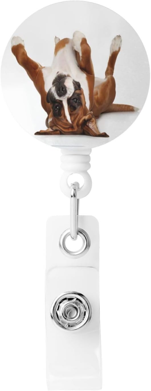 Boxer Dog Badge Reels Retractable Badge Holder with Clip for Id Name Tag Office Worker Student Teacher Nurse Doctor