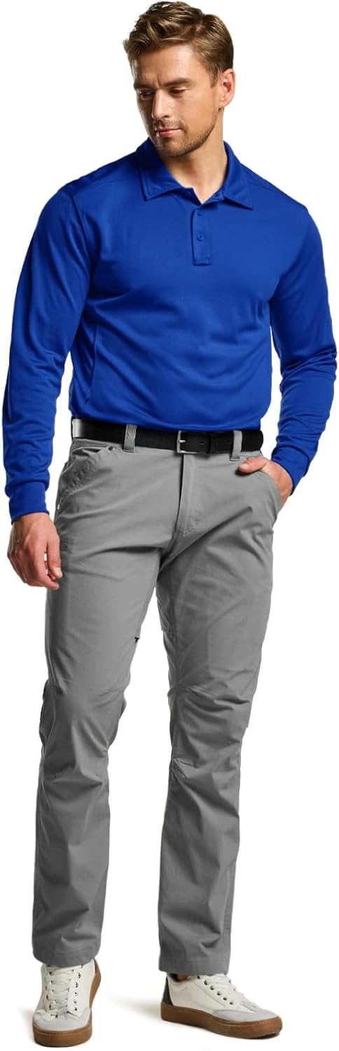 CQR Men's Polo Shirt, Long Sleeve Tactical Shirts, Outdoor UPF 50+ Pique Shirt, Dry Fit Lightweight Golf Shirts