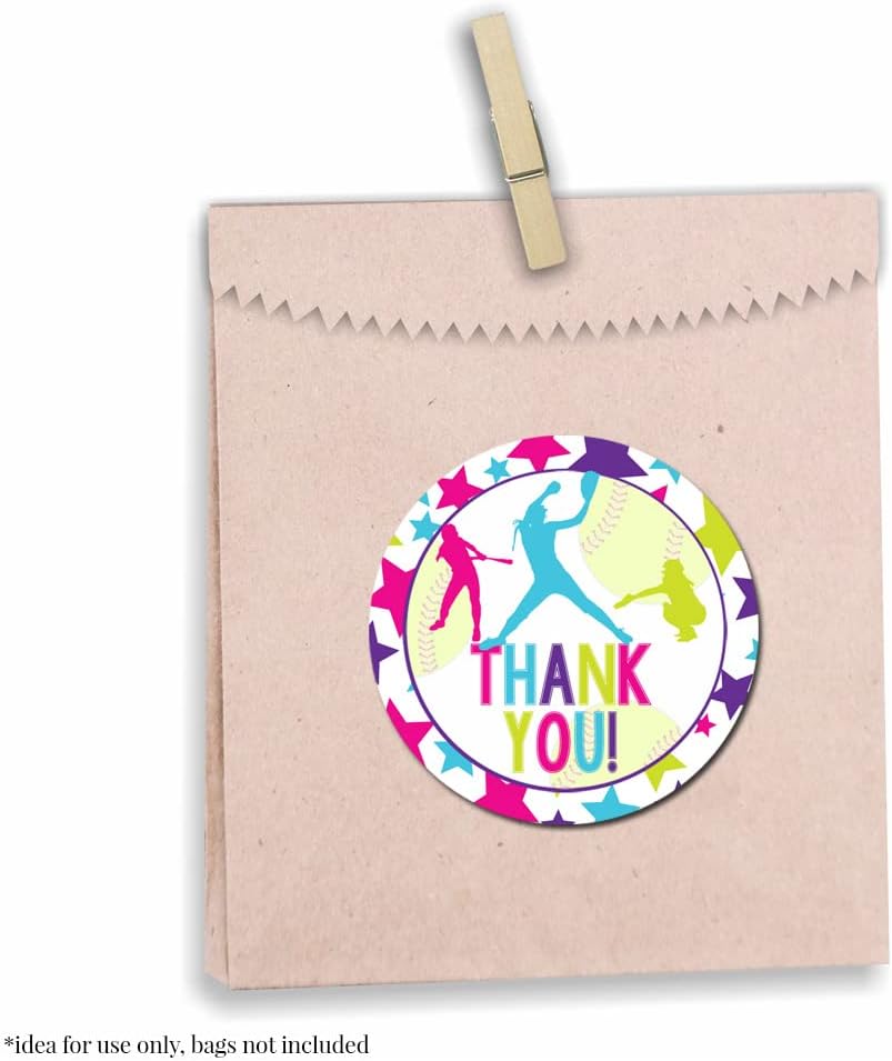 Batter Up Softball Themed Birthday Party Sticker Labels, 40 2" Party Circle Stickers by Amanda Creation, Great for Party Favors, Envelope Seals & Goodie Bags