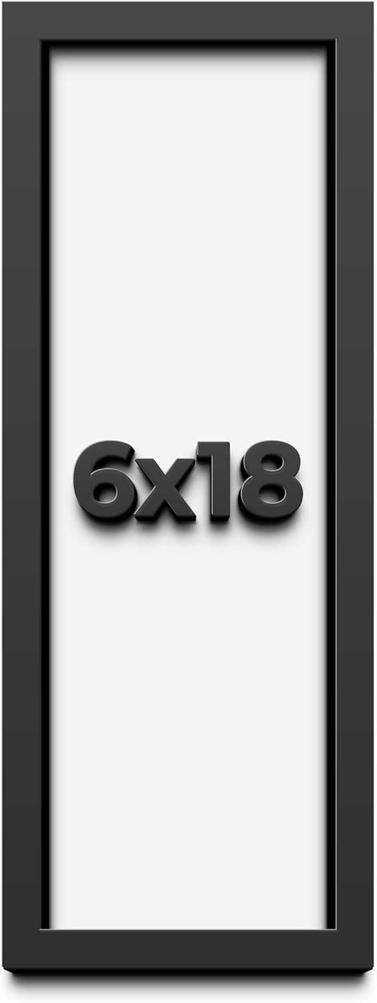 6x18 Shadow Box Black Solid Wood Display Frame with White Acid-Free Backing UV Acrylic & Hanging Hardware - with 3/4" Usable Depth