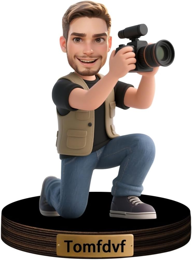 Personalized Cartoon Photographer Sculpture Ornament Sign Custom Funny Photo Figurine Desk Decor Plaque Photographer Face Office Decor Plaque Gift for Men Birthday Xmas Anniversary,02