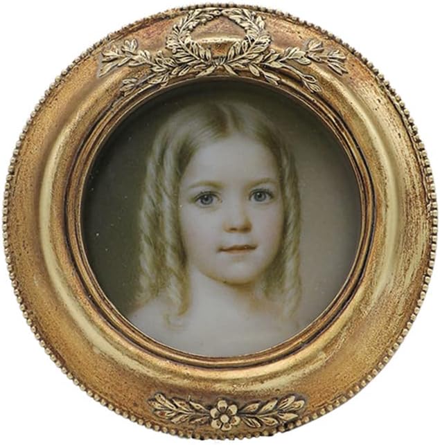SYLVIA'S SHOP Small Vintage 3x3 Round Picture Frame, Mini Antique Ornate Circle Photo Frame, Table Top Display and Wall Hanging Home Decor, Old Fashioned Photo Gallery Art Deco, Bronze Gold