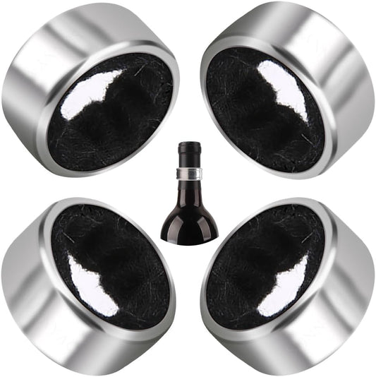 Wine Drip Collars, 4 Pack Stainless Steel Wine Bottle Top Drip Rings, Wine Drop Ring Catcher or Stopper with Detachable Felt Liner, Small Handy Wine Accessories for Kitchen and Bar