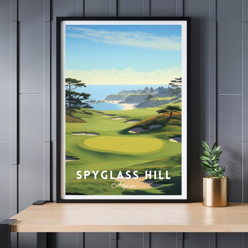 Nationcog Spyglass Hill Golf Wall Art Poster, California Coastal Course Print with Ocean Views, Vintage Decor for Living Room or Office, Golf Gift for Dad or Husband (Unframed) (11x14)