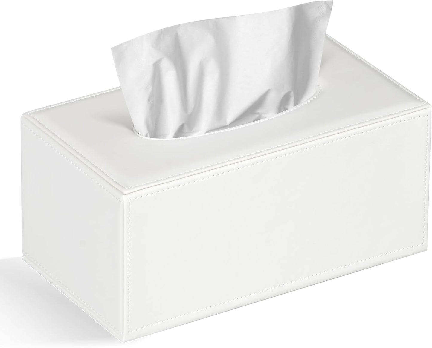 Tissue Box Cover Rectangular Tissue Box Holder for Bathroom (White)