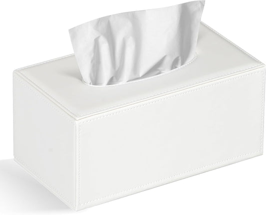 Tissue Box Cover Rectangular Tissue Box Holder for Bathroom (White)
