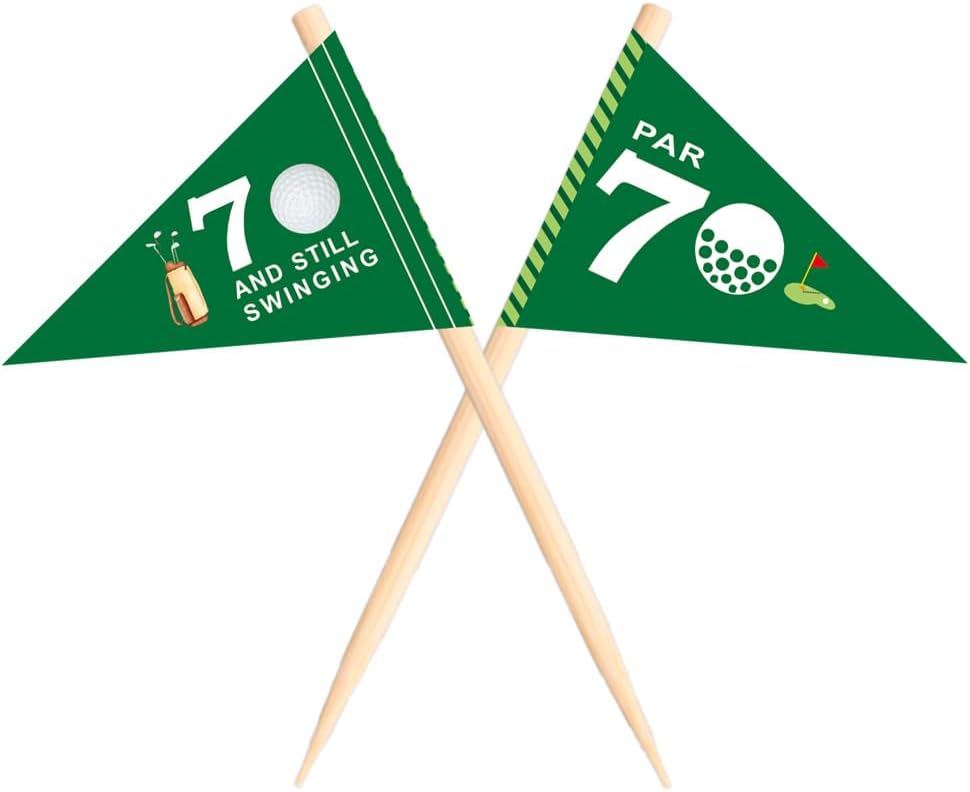 Golf Themed Toothpick Flags, 20 PCS Par 70 And Still Swinging Birthday Golf Cocktail Picks Mini Stick Cupcake Toppers Flags for Par 70 Golf 70th Birthday Party Food Bar Decorations (Par 70)
