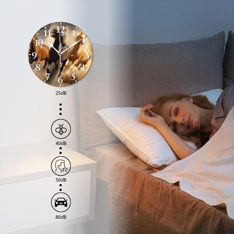 Horses Wall Clock Non-Ticking Silent Clocks Battery Operated Analog Decor Clock for Home-Three Horses Run Through The Desert(10inch)