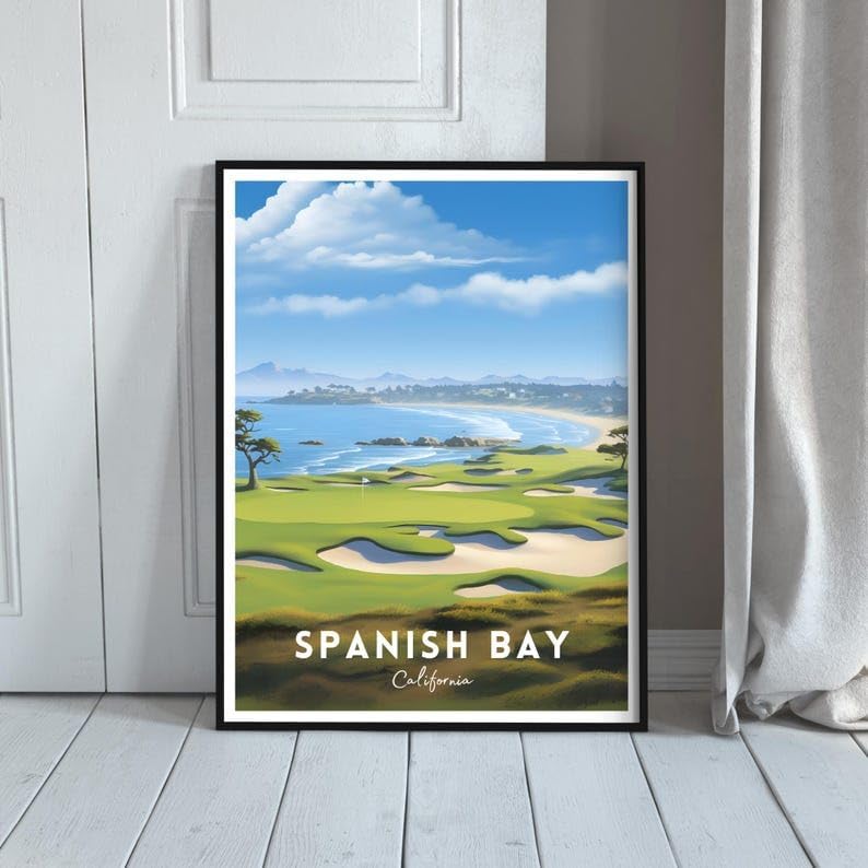 Nationcog Spanish Bay Golf Poster, Vintage California Travel Wall Art Print, Retro Coastal Links Artwork, Classic Golf Decor Gift for Enthusiasts (Unframed) (16x24)