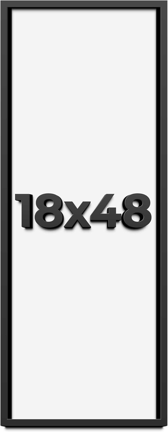 18x48 Shadow Box Black Solid Wood Display Frame with White Acid-Free Backing UV Acrylic & Hanging Hardware - with 3/4" Usable Depth