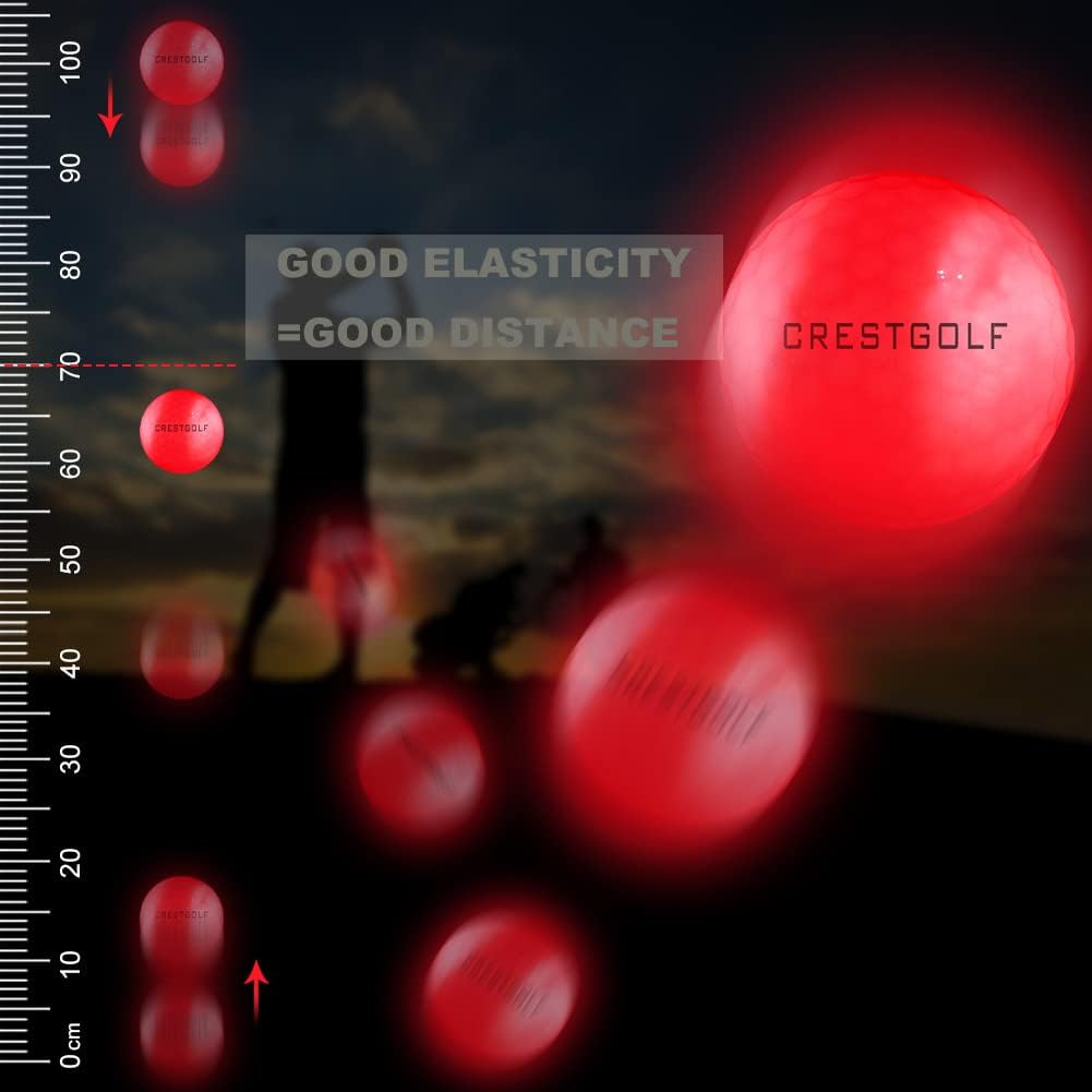 Crestgolf 4 Built-in Lights Glow Golf Balls | 300-hr Lighting Time Glow in The Dark Golf Balls | 3-Layer Design Light up Water Resistant LED Night Golf Ball(Multicolor 6pcs&3pcs