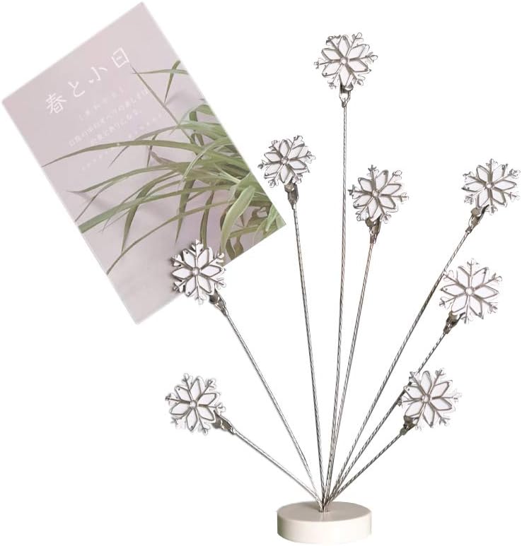 8-Branch Family Tree Picture Frame Holder, Card Photo Clips Holder Desk Stand for Memo Paper Note Photo Christmas Wedding Card Display (White Snowflake)