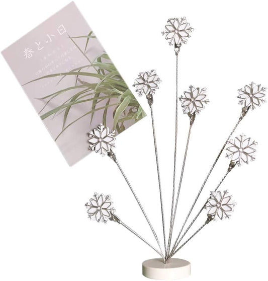 8-Branch Family Tree Picture Frame Holder, Card Photo Clips Holder Desk Stand for Memo Paper Note Photo Christmas Wedding Card Display (White Snowflake)