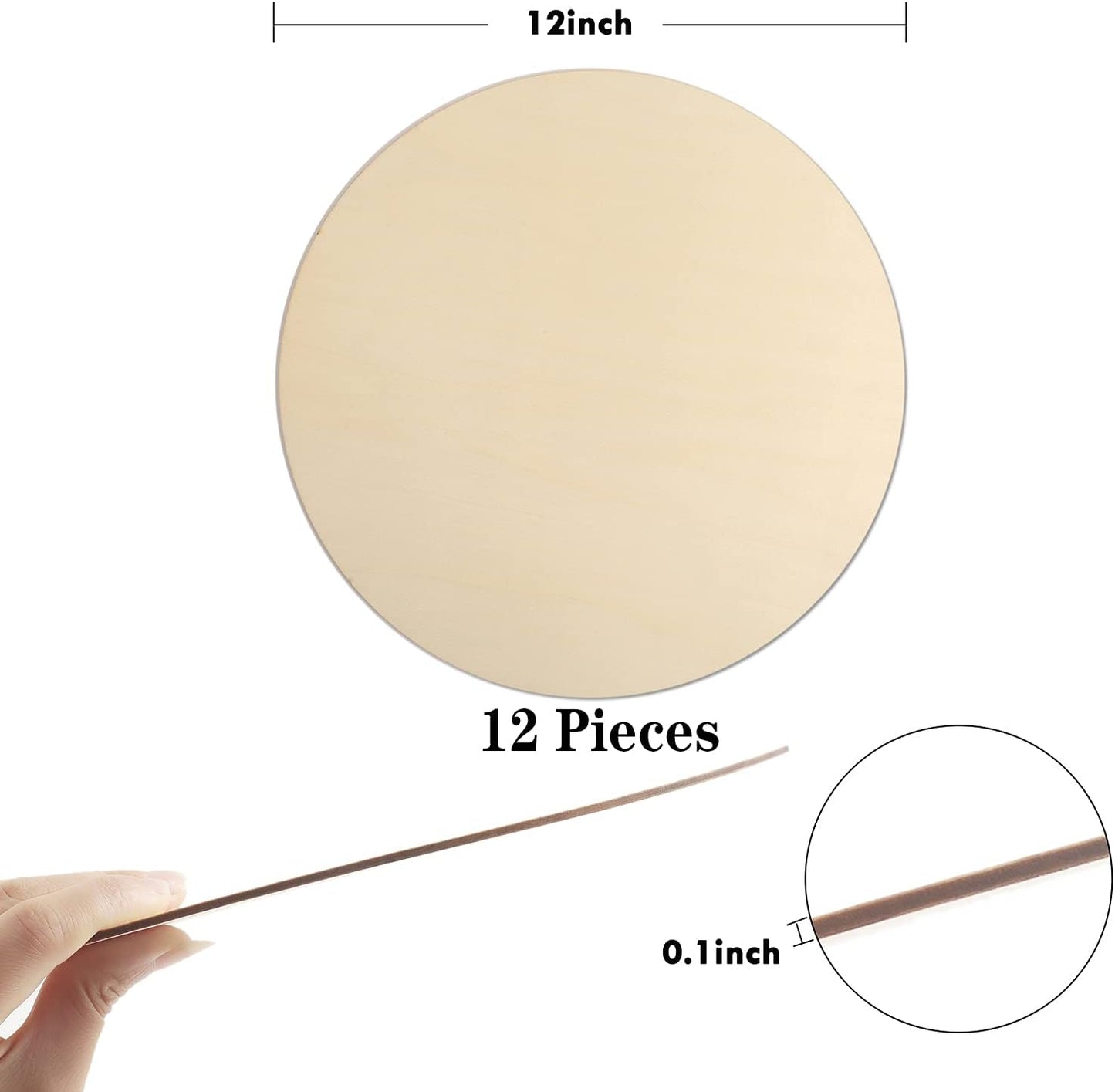 12Pcs 12 Inch Wood Circles for Crafts, Unfinished Blank Wooden Rounds Slice Wooden Cutouts for DIY Crafts, Door Hanger, Sign, Wood Buring, Painting, Christmas Décor