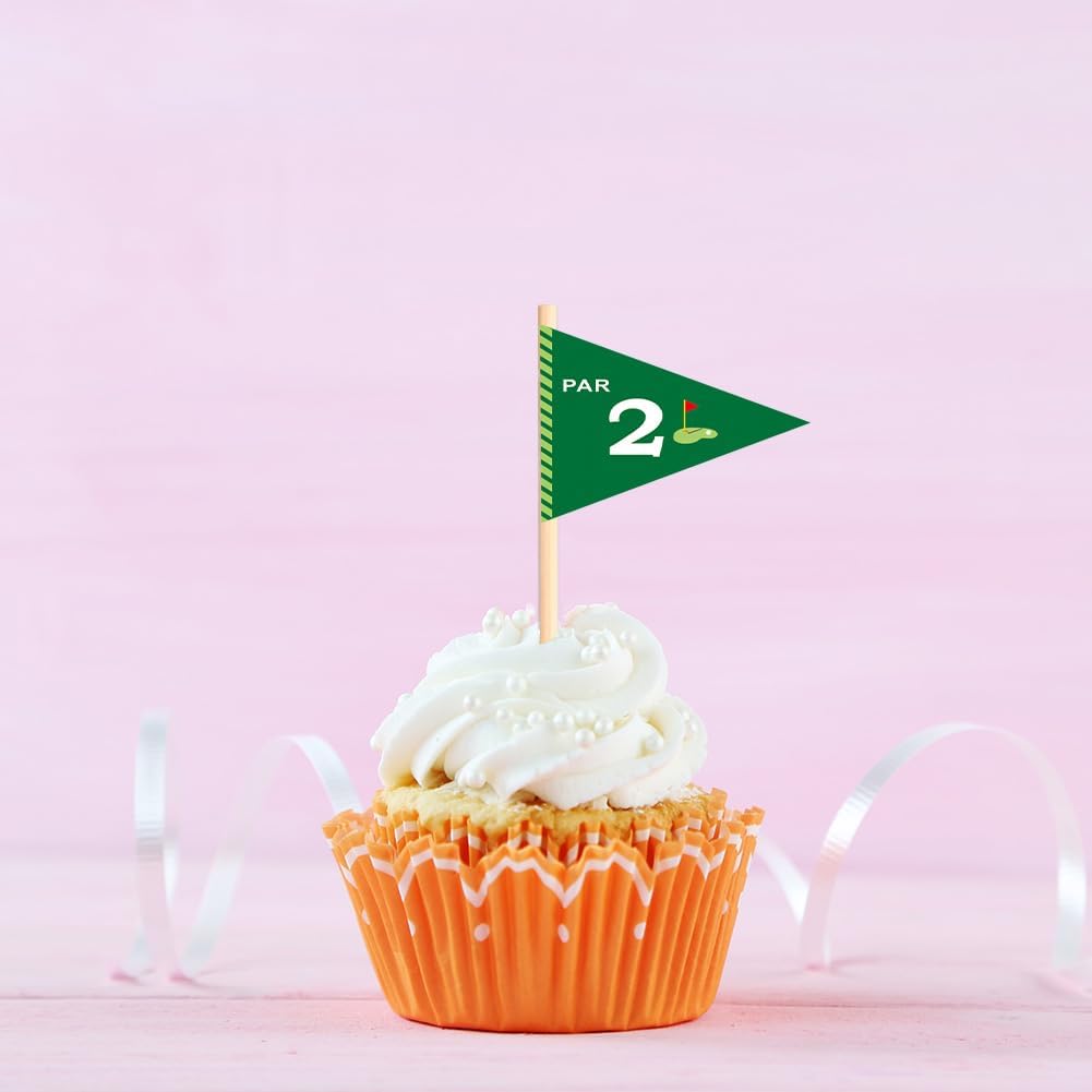Golf Themed Toothpick Flags, 20 PCS Par 2 Let's Par-Tee Birthday Cocktail Picks Mini Stick Cupcake Toppers for 2nd Birthday Party Food Bar Decorations