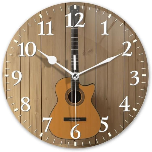 Guitar Wall Clock Non-Ticking Silent Clocks Battery Operated Analog Decor Clock for Home-Guitar Hanging On Wall(12inch)