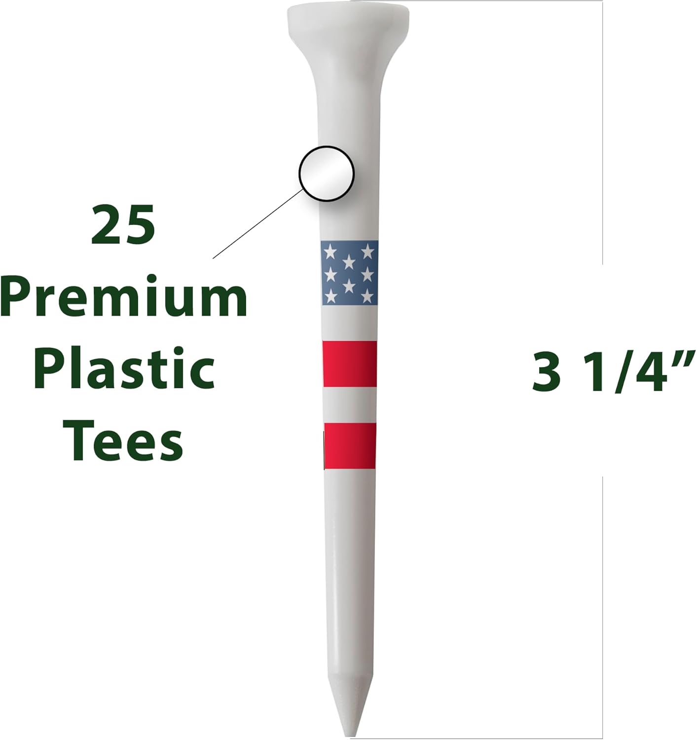 Golf Tees – 3 1/4" Tall – 25 White Golf Tees - Made from Durable Plastic - Golf Accessories for Men and Women - Made in The USA