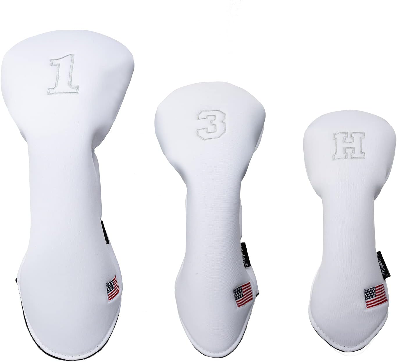 Golf Driver Head Covers 3-Pack for Men & Women - Premium PU Leather with Elephant Embroidery, Double Elastic Band (Driver/Fairway/Hybrid), Waterproof & Durable - White Grey or Black Grey