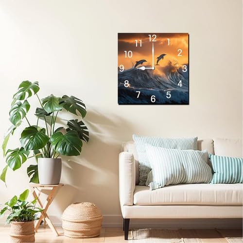 Football Square Clock Silent No Tick Battery Powered Home Decor Wooden Wall Clock for Living Room Kitchen Bathroom Farmhouse 10inch