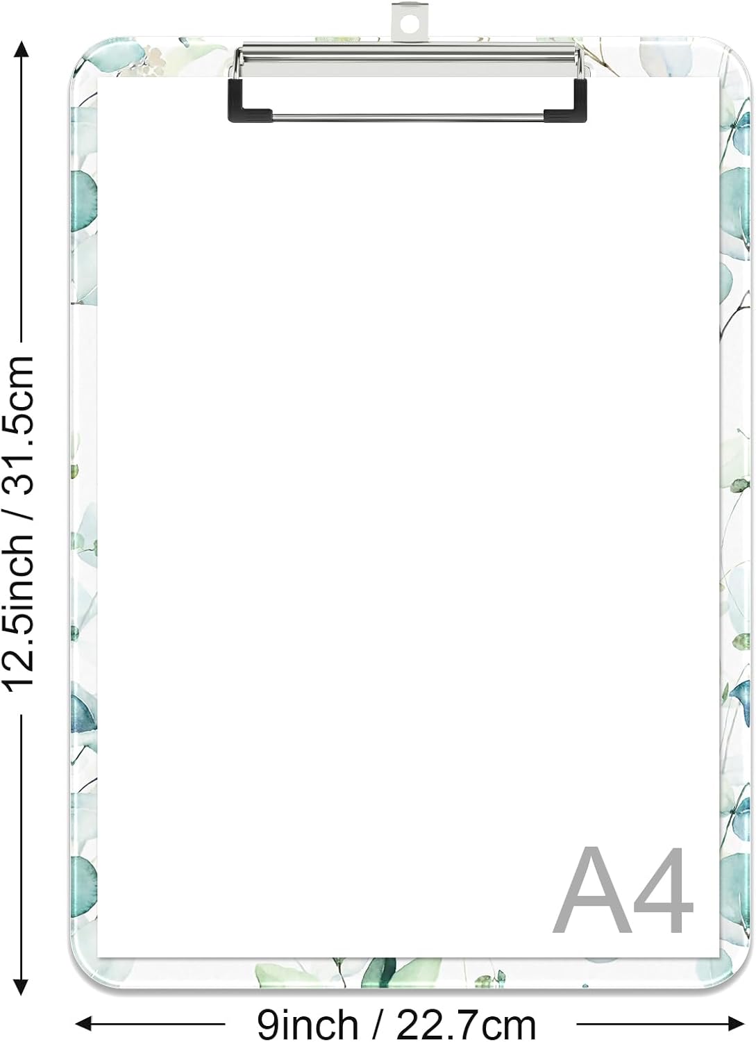 Rimilak Plastic Clipboards with Metal Clip, A4 Letter Size 9 x 12.5 in, Office Decorative for Students Women Men and Kids, Cute Custom Pattern, Green Leaves