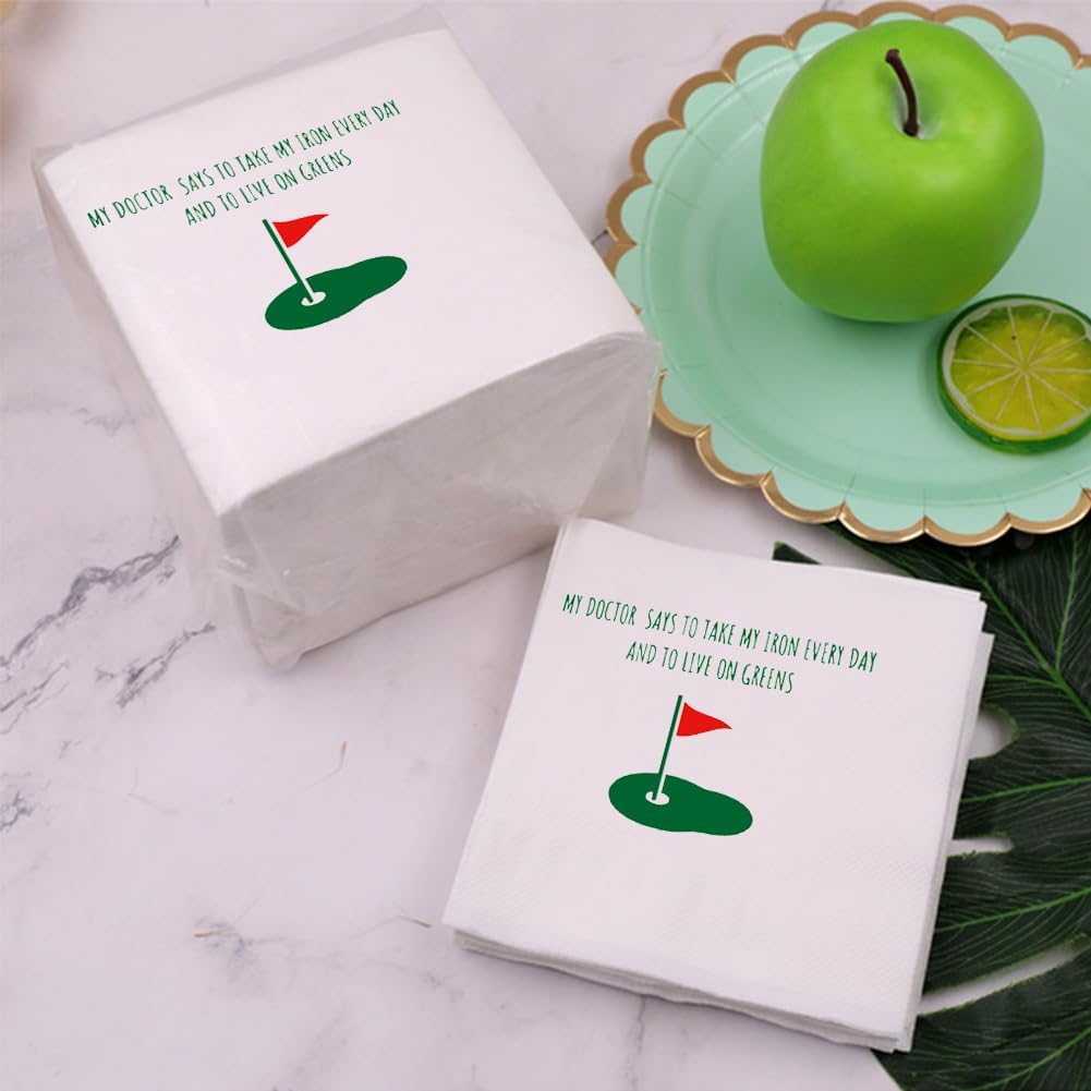 Funny Golf Ball Cocktail Napkins 50Pcs My Doctor Says To Take Iron Every Day Live On Greens Disposable Napkins For Golfer Country Club Cave Bar Gift Party Table Decor 5 x 5 2-ply (My Doctor)