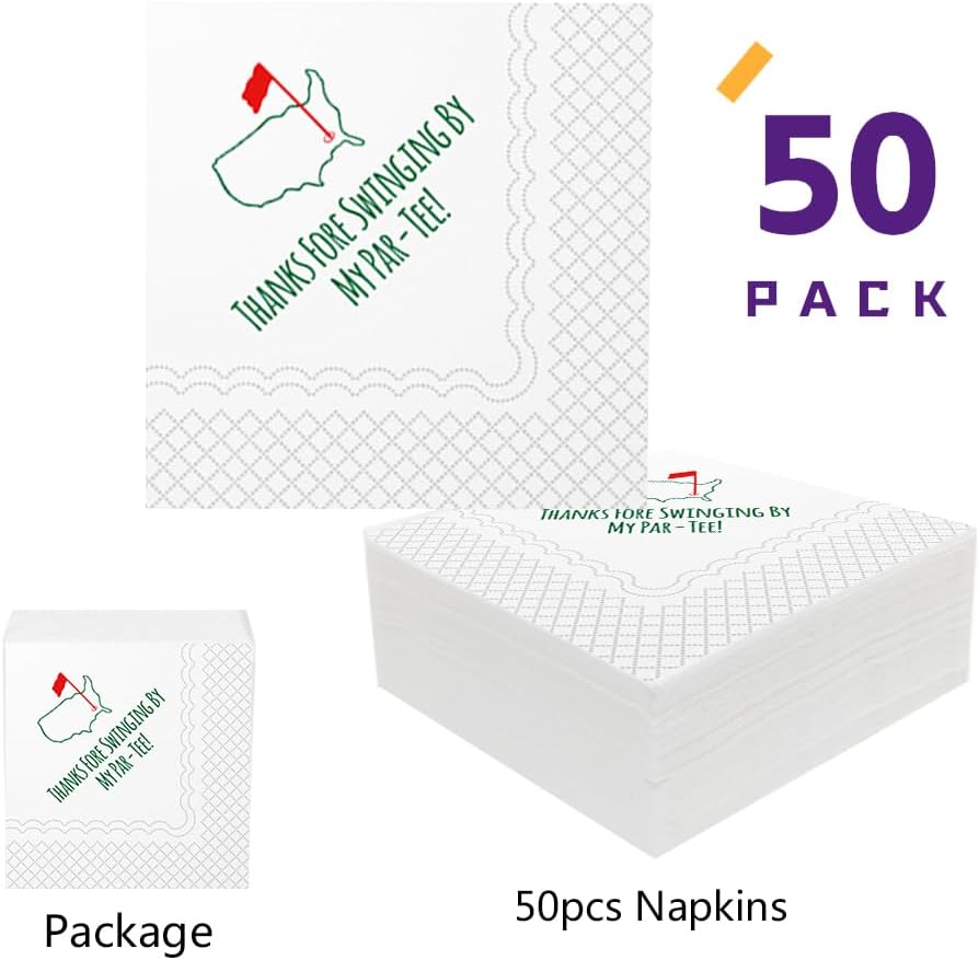 SharkBliss Golf Cocktail Napkins, Thanks Fore Swinging By My Par-Tee Disposable Paper Cocktail Beverage Napkin for Golf Theme Party Table Decor 2-Ply, 5x5" (50, Thanks Fore Swinging By My Par-Tee)
