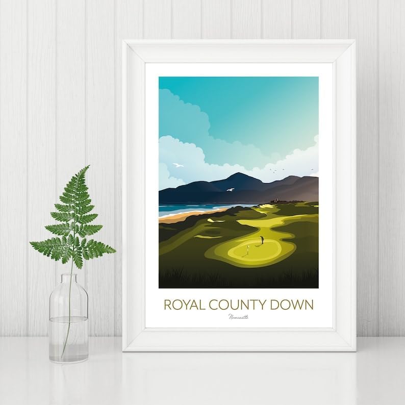 Nationcog Golf Print Ireland - Royal County Down - Links Course, Royal County Down Poster, Newcastle Golf Course Print, Golf Wall Art, Scenic Golf Landscape, Golfer Gift (Unframed) (9x11)