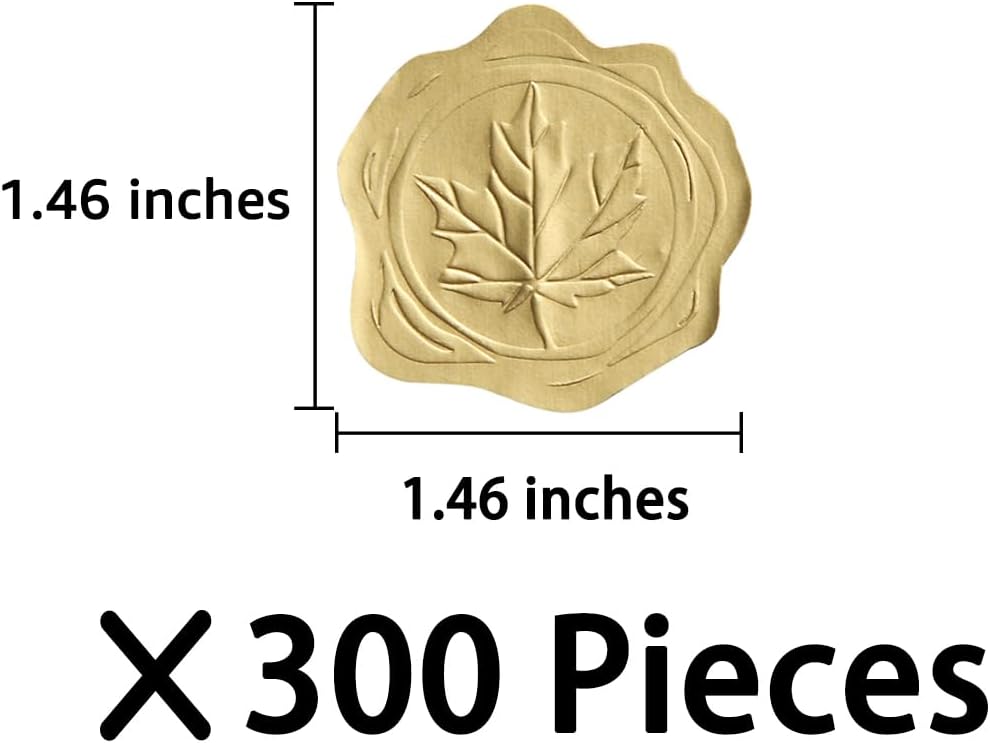 300 Pieces Embossed Gold Foil Stickers Autumn Fall Gold Stickers for Envelopes, Thanksgiving, Greeting Cards Envelopes (Gold Maple Leaves)