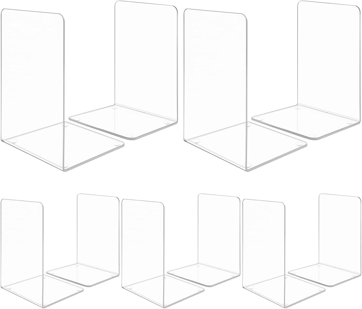 10 Pieces Book Ends, Clear Acrylic Bookends for Shelves, Heavy Duty Book Holders, Non Skid Decorative Bookends for School, Library, Bedroom, Office (7.28 x 4.7 x 4.7in)