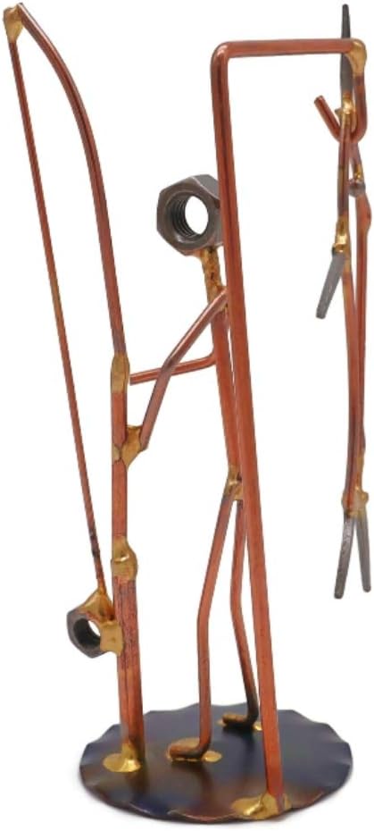 Sport Fisherman with Marlin Collectible Handmade Metal Art Figurine, Desk Accessories, Trophy, Boss Gift, Office Décor, Outdoor Sports, Fishing