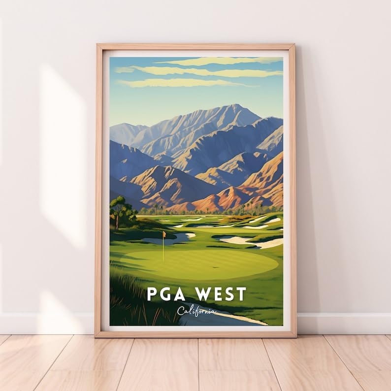 Nationcog PGA West Golf Wall Art Print, California Desert Landscape Poster for Office or Home, Bold Golf Decor for Men, Gift for Dad or Golf Lovers, Scenic Southwest Accent (Unframed) (11x14)