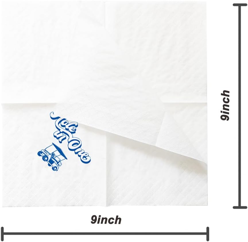 SharkBliss Golf Cocktail Napkins, Hole in One First Birthday Disposable Paper Cocktail Beverage Napkins for Baby Boy Girl 1st Birthday Party Table Decor 2-Ply, 5x5" (50, Hole in One)